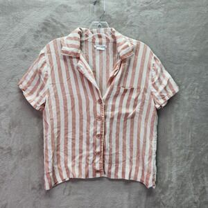 Reformation Blouse Button Down Collar Stripes Short Sleeves Crop Pink Womens XS